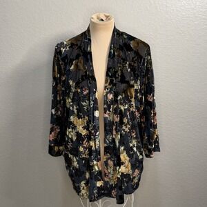 Burnout Velvet Black Open Kimono Shawl Floral US 14 UK 18 Whimsigoth Dark Fairy